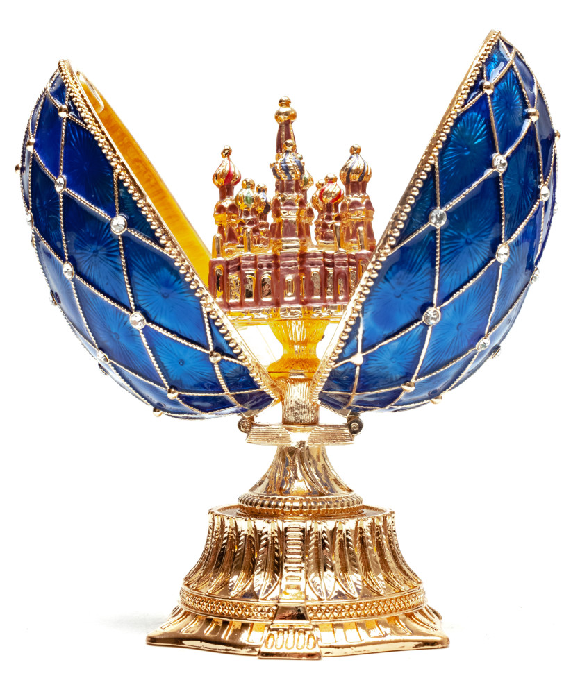 90 mm The Saint Basil Cathedral Blue Easter Egg with a Figure inside