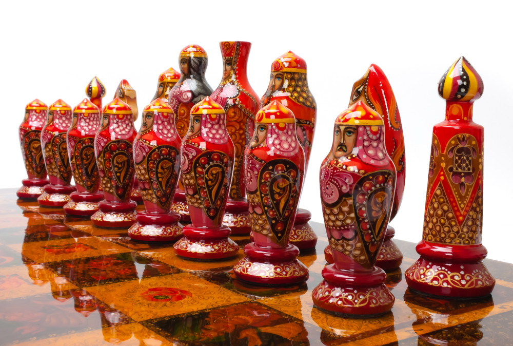 540x540 mm Medieval Russian Army handpainted figures on wooden Chess Board (by Fyodor Chess Studio)