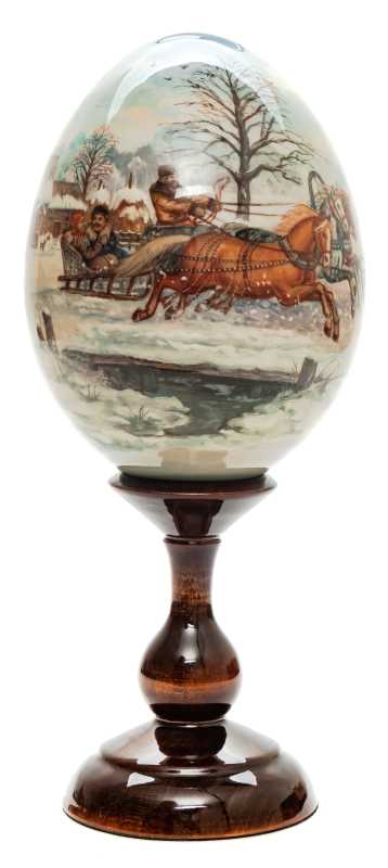 260 mm Russian Winter Troyka hand apinted all round wooden Egg (by Andrey Studio)