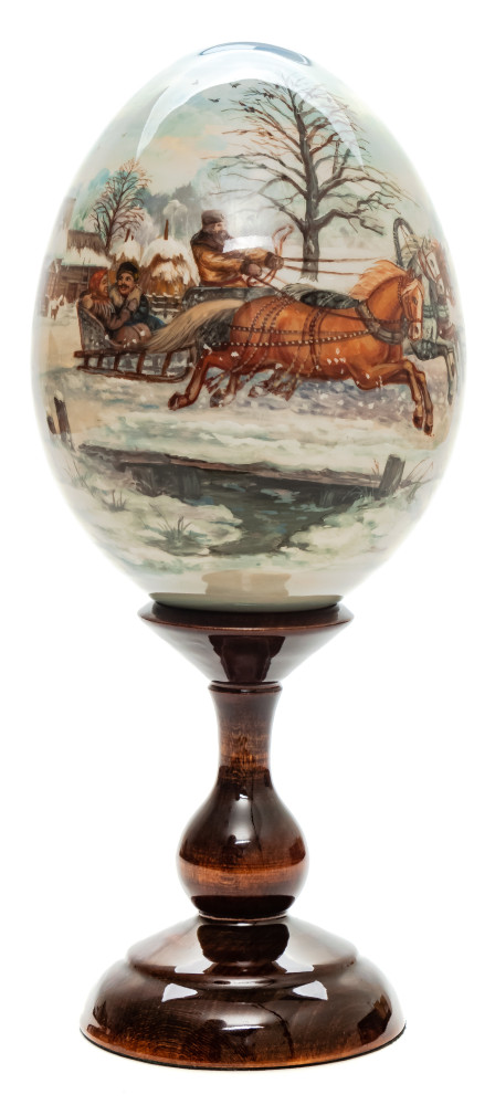 260 mm Russian Winter Troyka hand apinted all round wooden Egg (by Andrey Studio)