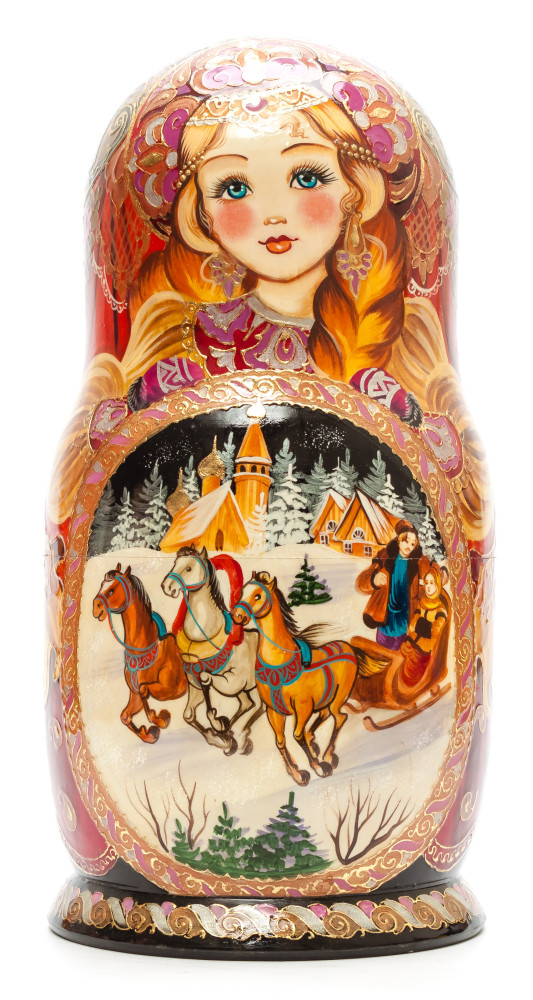 260 mm Russian Winter hand painted on Wooden Matryoshka doll 10 pcs (by Valeria Crafts)