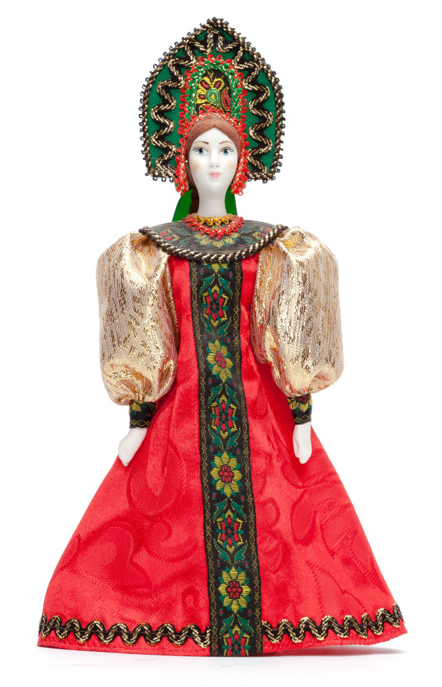 Porcelain Doll in a Russian Dress and Kokoshnik - 11 Inches (by Le Russe)