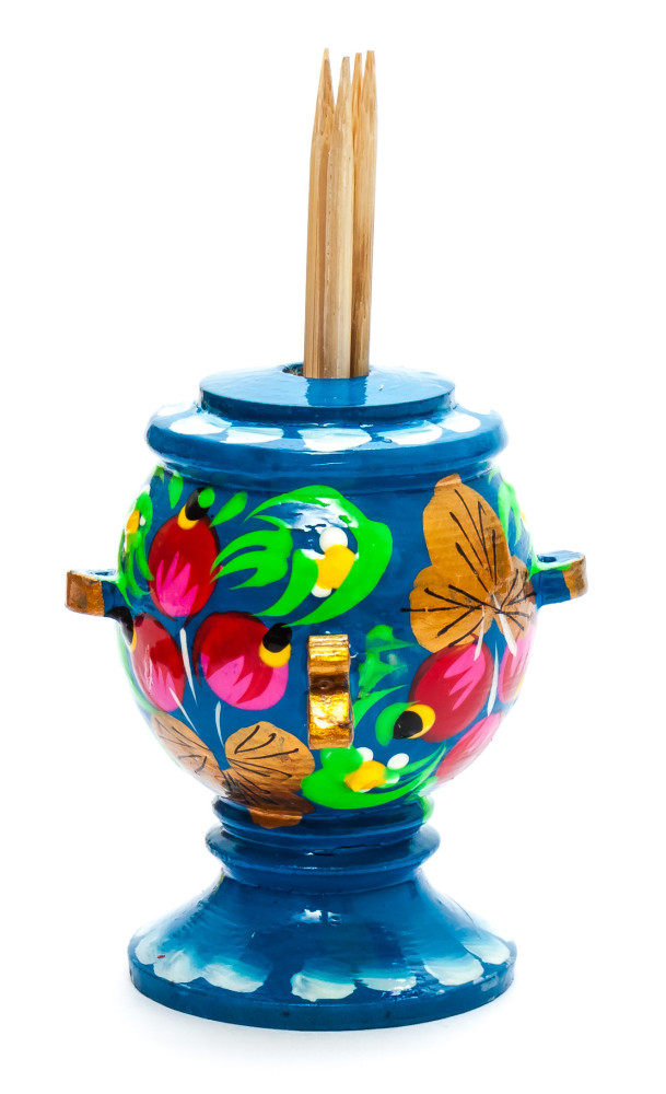 60 mm Wooden Toothpick in hand painted Samovar Holder (by Skazka)