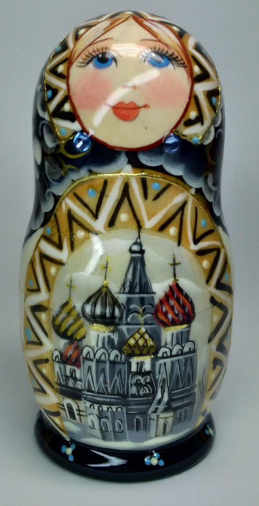 110 mm Moscow Snt Basil Cathedral hand painted on wooden Matryoshka doll 5 pcs (by A Studio)