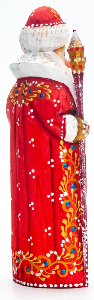 170 mm Santa with a Magic Staff and a Bag Carved Wood Hand Painted Collectible Figurine  (by Natalia Nikitina Workshop)