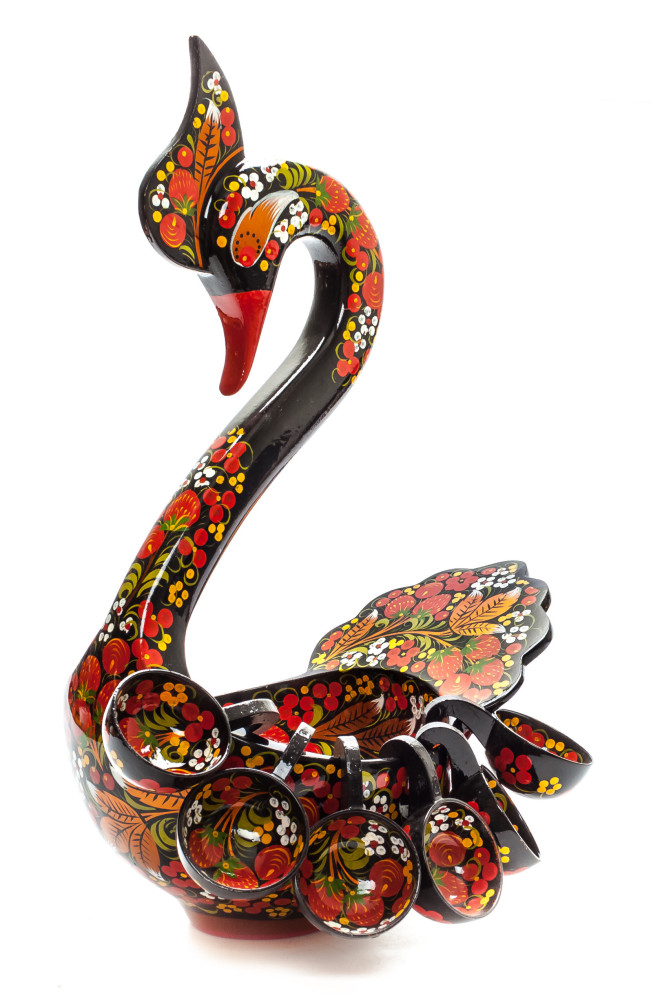 160x150 mm Duck Khokhloma hand painted wooden Ladle for Wine with small Ladles