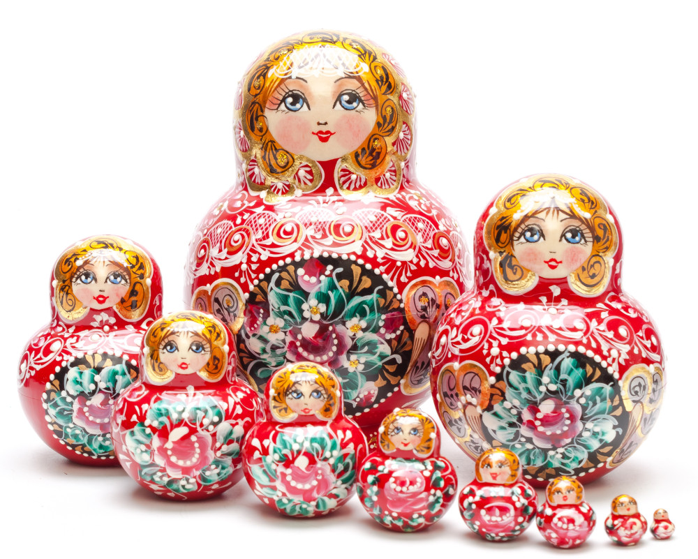 140 mm Russian Patterns hand painted wooden Matryoshka doll 10 pcs (by Elena Kudryashova)