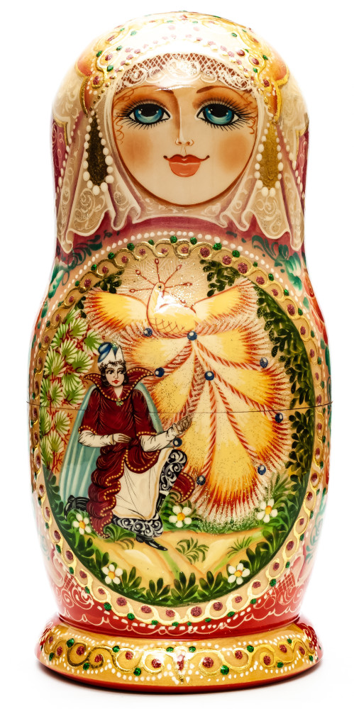 280 mm Firebird hand painted on Wooden Matryoshka doll 10 pcs (by Golden Cockerel Studio)