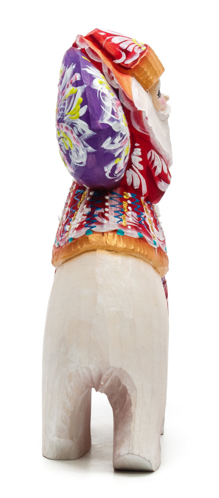 180 mm Santa with a Bag riding a Bear Carved Wood Hand Painted Collectible Figurine (by Igor Carved Wooden Figures Studio)