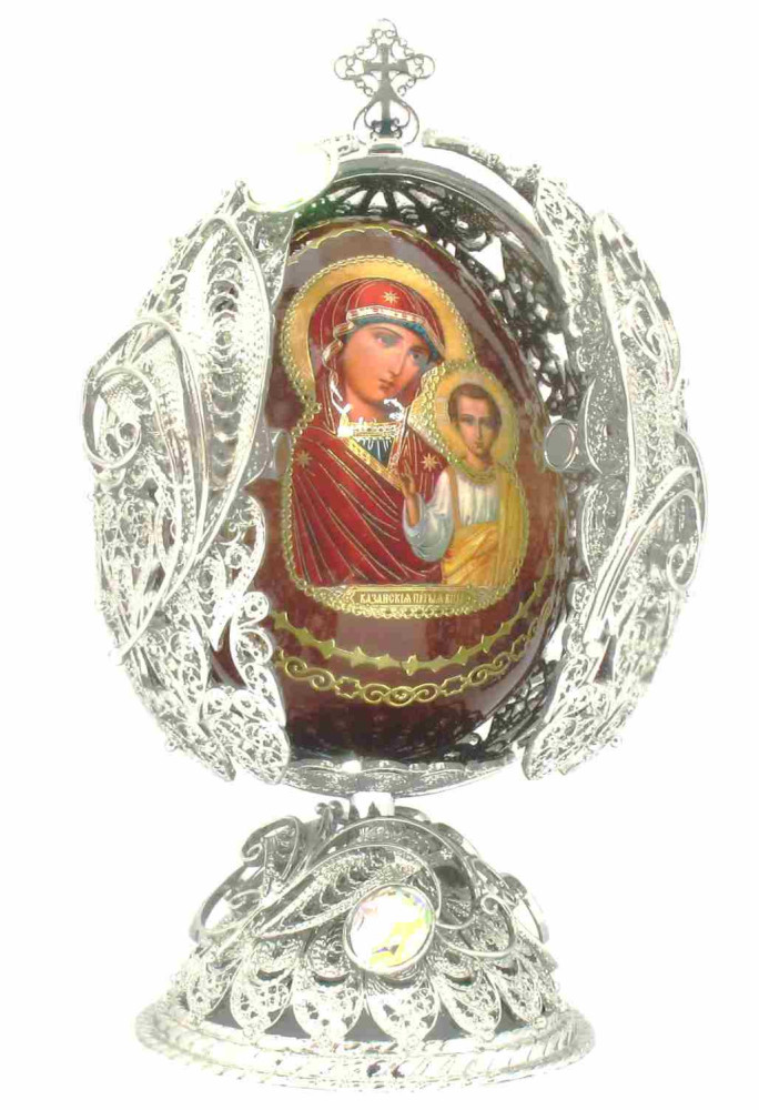 Яйцо пасхальное "Ажурное с вензелем" с деревяным яйцом, цвет серебро