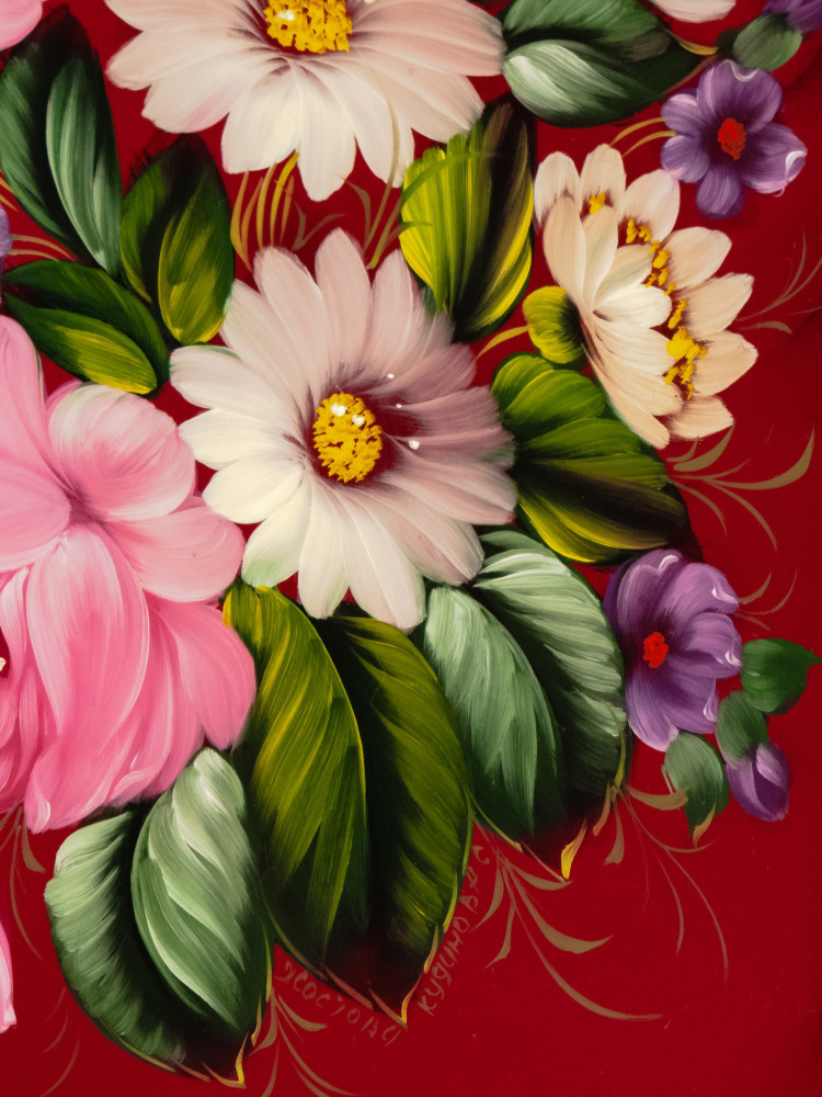 250x330 mm Zhostovo Patterns hand painted and lacquered by Kudinov Metal Forged Tray (by Lada Crafts)