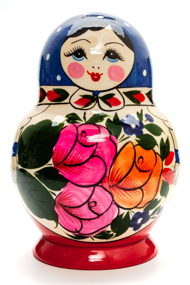 Semenovskaya Russian Matryoshka Nesting Doll dark blue head round shape 10 pcs inside