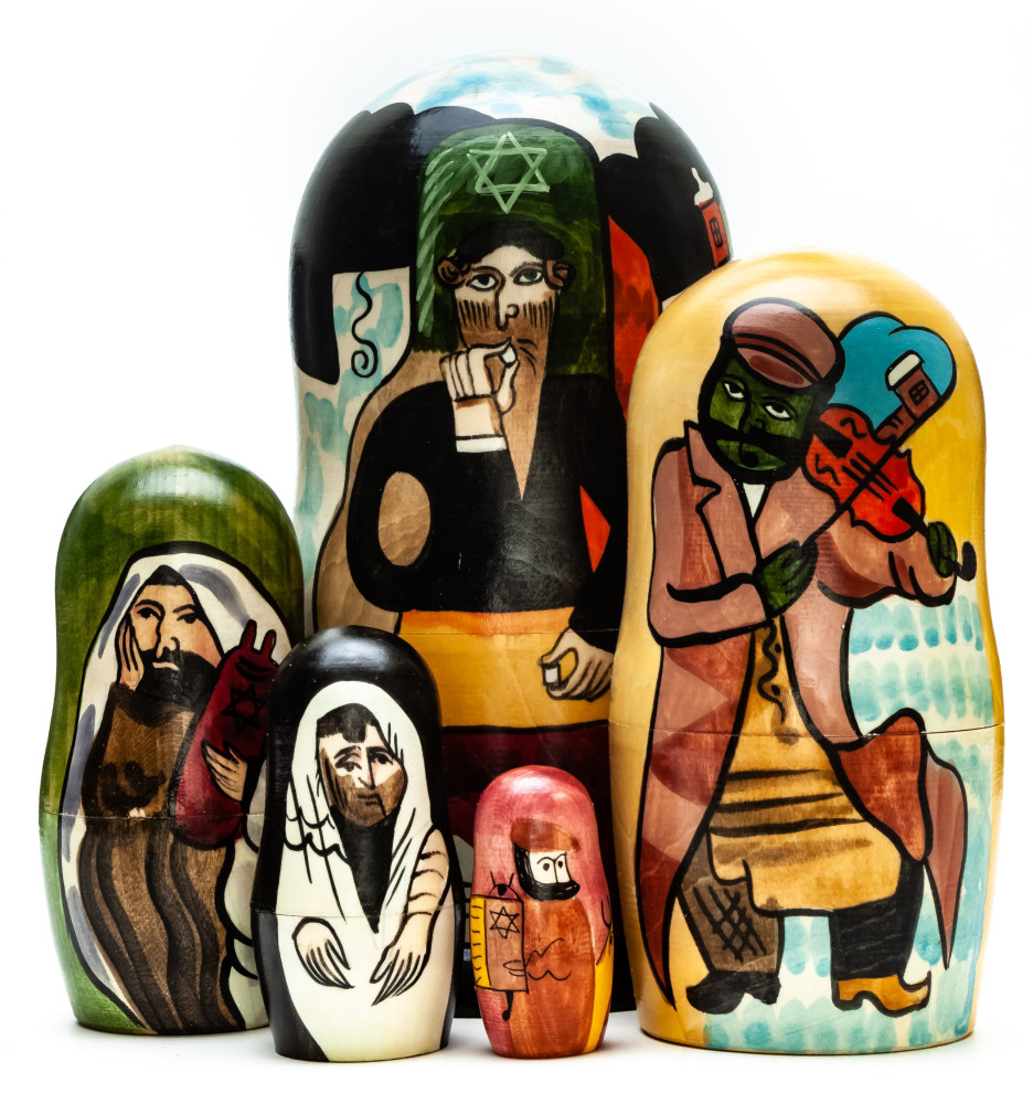 180 mm Green Violinist by Chagall hand painted on wooden Matryoshka doll 5 pcs (by Alexander Famous Paintings Studio)