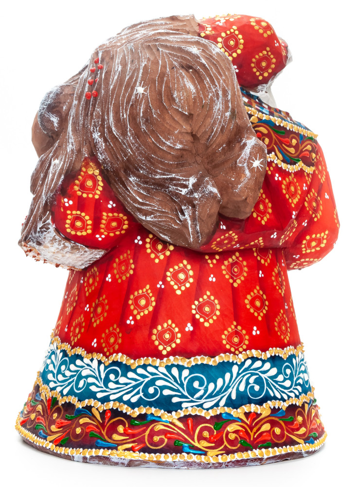 220 mm Santa Claus with a Bear and a Magic Staff Carved Wood Hand Painted Collectible Figurine (by Natalia Nikitina Workshop)