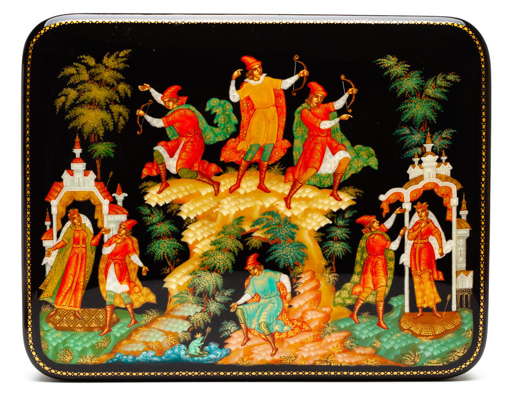 200x160mm Russian Fairytale hand painted lacquered box from Palekh (by Pavel Studio)
