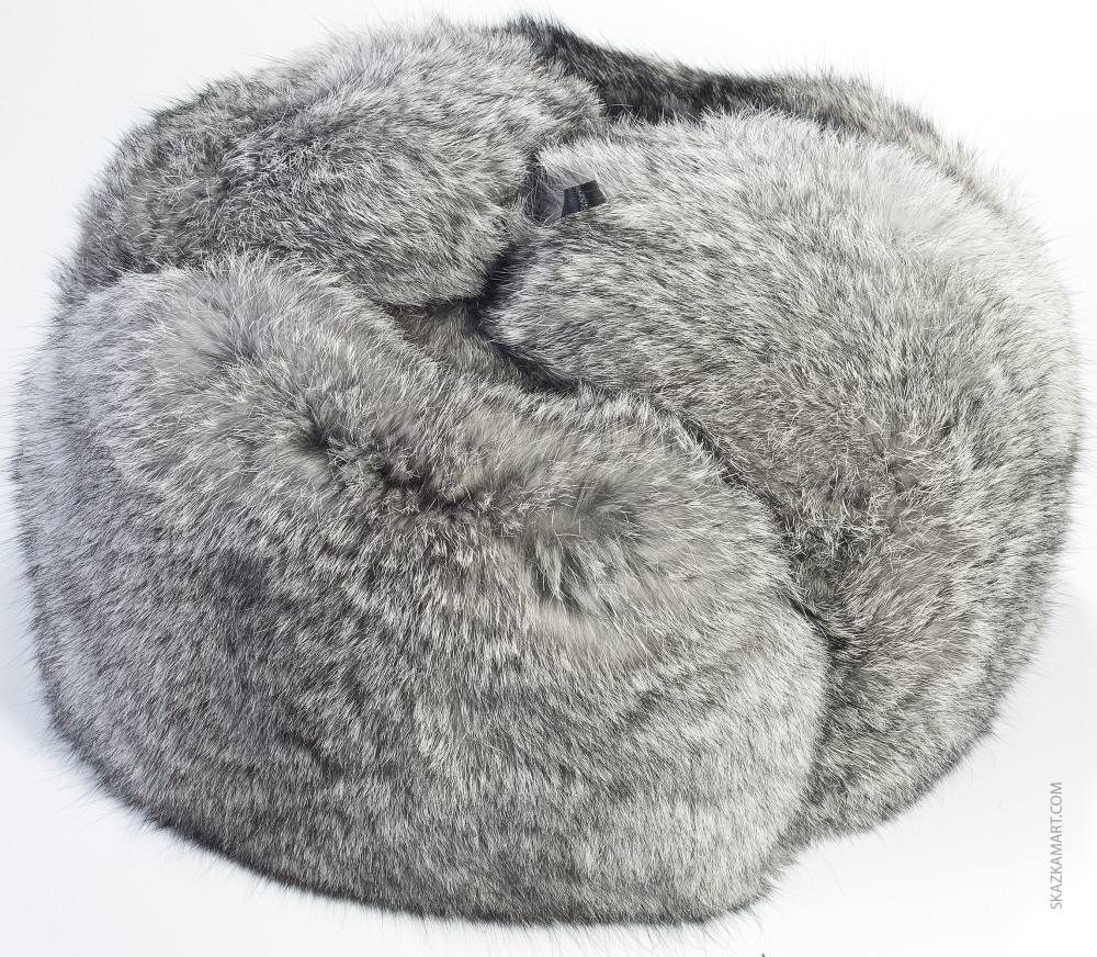 Grey Rabbit Hair Winter Ushanka Hat with Ear Flaps (by Skazka Furs)