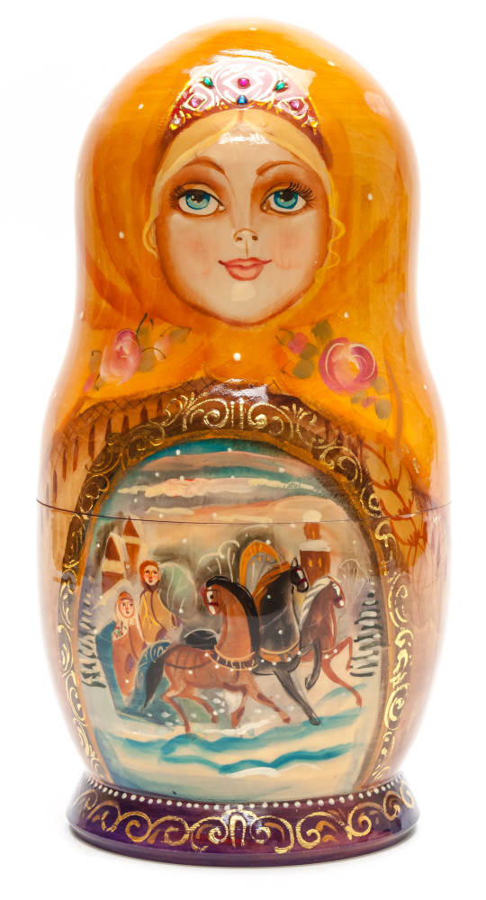 Shop Exclusive Nesting Dolls 230 mm Russian Troika hand painted wooden Matryoshka doll 7 pcs (by GOLDEN COCKEREL) online at Skazka.site | Eligible for fast shipping and free returns. 230 mm Russian Troika hand painted wooden Matryoshka doll 7 pcs (by GOLDEN COCKEREL)