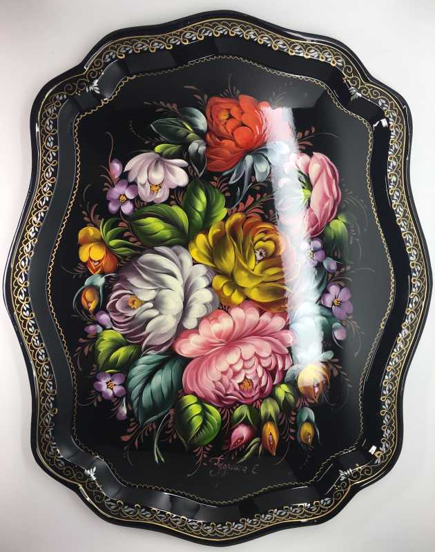 Zhostovo Hand Painted Metal Tray