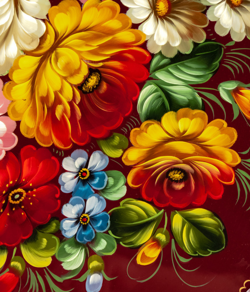 370x480 mm Zhostovo Patterns hand painted and lacquered by Gogin Metal Forged Tray (by Lada Crafts)