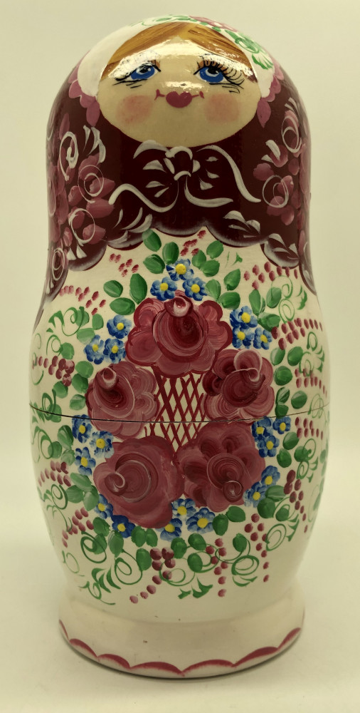 180 mm Red and White Gzhel Patterns hand painted on wooden Russian Matryoshka 5 pcs (by Rose Studio)