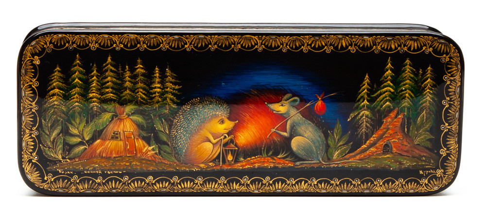 160x60mm The Night Guest hand painted lacquered box from Palekh (by Pavel Studio)