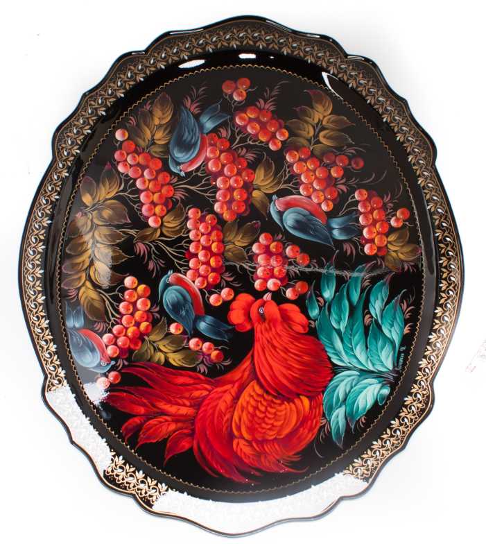 480x600 mm Zhostovo Patterns hand painted and lacquered by Lopatina Metal Forged Tray (by Lada Crafts)