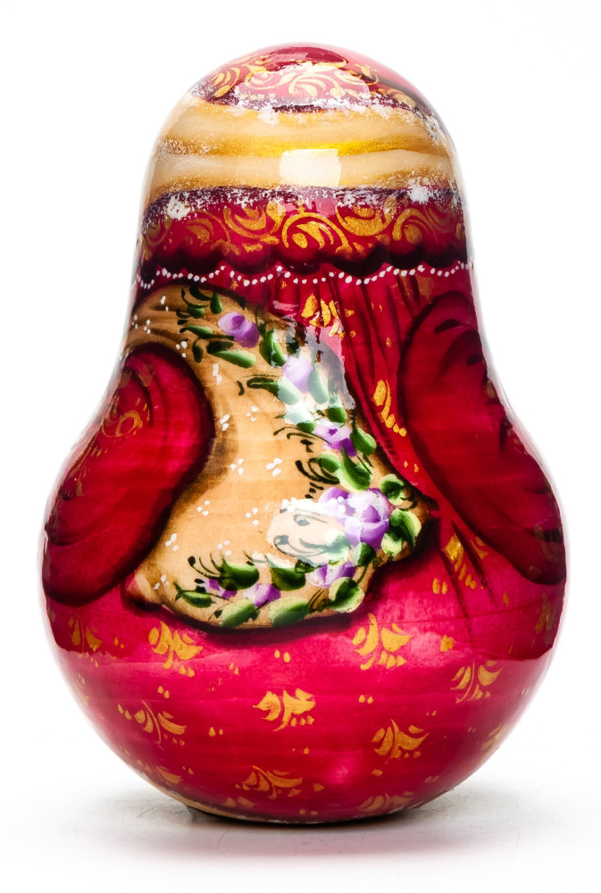 110mm Santa Claus with handpainted Girl with Bells Roly-poly Toy