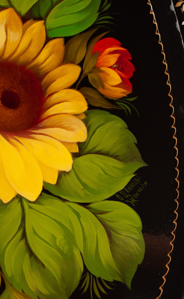 480x600 mm Zhostovo Patterns hand painted and lacquered by Danilova Metal Forged Tray (by Lada Crafts)