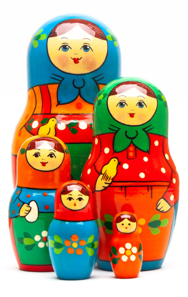 120 mm Mistress with a Chicken hand painted on Wooden Matryoshka doll 5 pcs (by Golden Cockerel Studio)