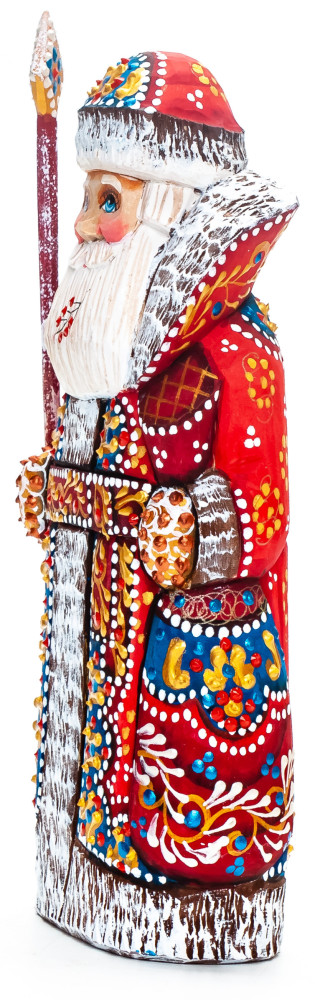 170 mm Santa with a Magic Staff and a Bag handpainted Wooden Carved Statue (by Natalia Nikitina Workshop)