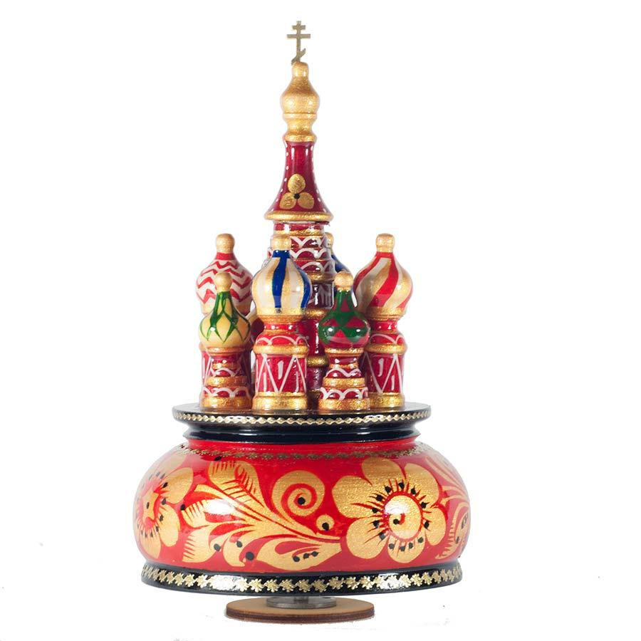230 mm Saint Basil's Cathedral Khokhloma Art hand painted Wooden Music Box (by Nightingale Crafts)