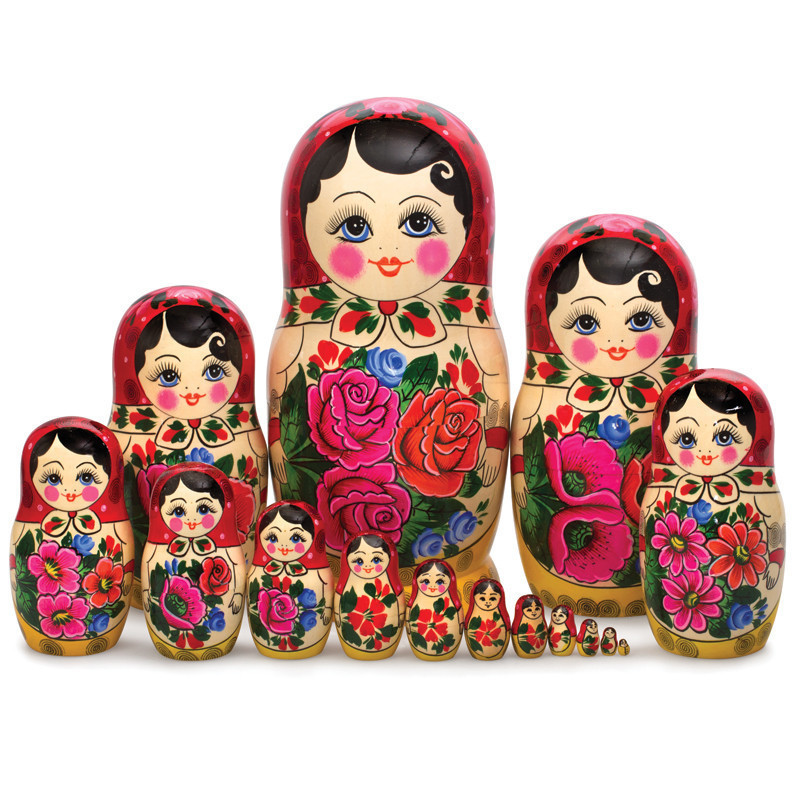 U Semenovskaya Hand Painted Matryoshka Doll 15 pcs