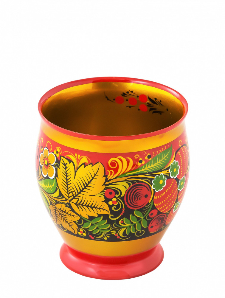 Pitcher and 6 Glasses for Kvass hand painted wooden Set (by Golden Khokhloma)