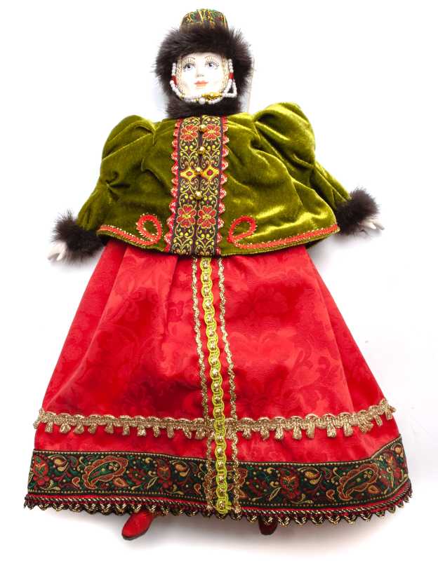 The Girl in a Winter Dress and Fur Hat hand-sewn Porcelain Doll - 16 Inches