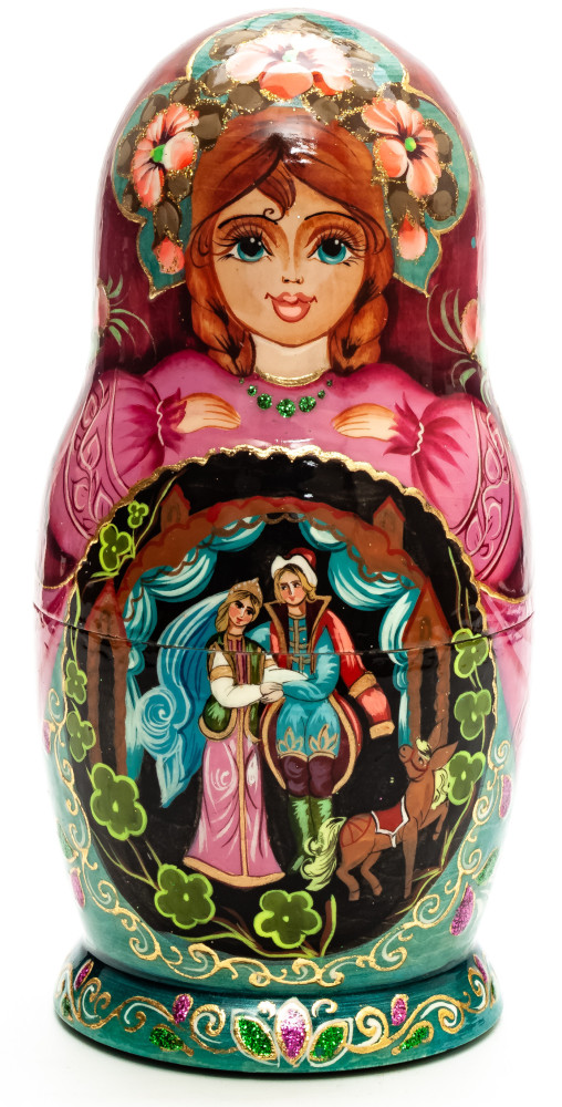 Shop Exclusive Nesting Dolls 180 mm Russian Fairytale hand painted on Wooden Matryoshka doll 5 pcs (by Golden Cockerel Studio) online at Skazka.site | Eligible for fast shipping and free returns. 180 mm Russian Fairytale hand painted on Wooden Matryoshka doll 5 pcs (by Golden Cockerel Studio)