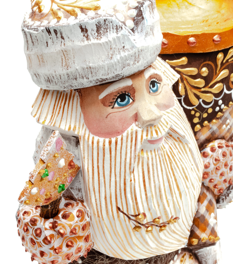220 mm Santa with a Magic Staff and a Bag Carved Wood Hand Painted Collectible Figurine (by Natalia Nikitina Workshop)