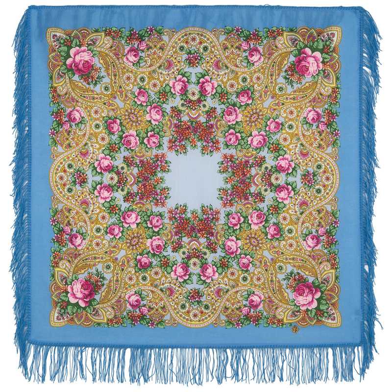 89x89 cm On the Wings of the Wind Woolen Shawl with Woolen Fringe Pavlovo Posad Manufactory