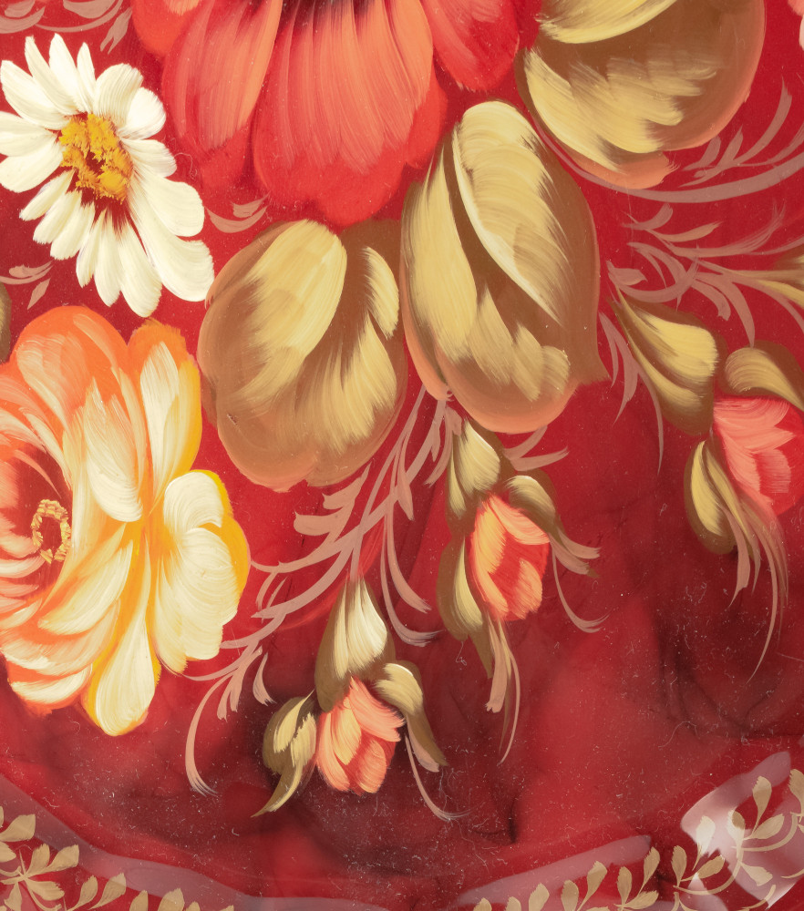 d 370 mm Zhostovo Patterns hand painted and lacquered by Hitrova Metal Forged Tray (by Lada Crafts)