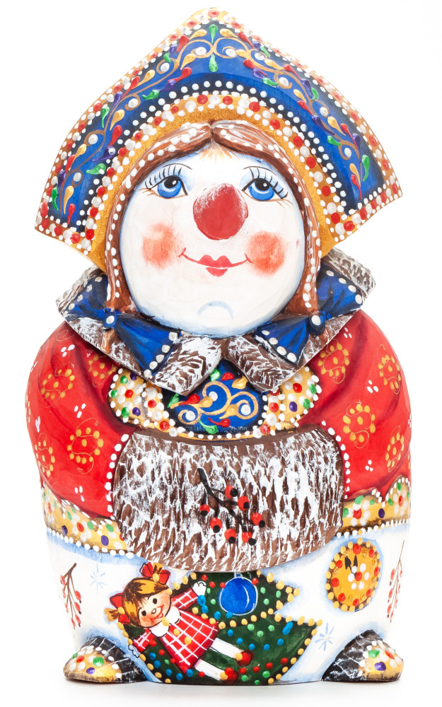 160 mm Snowman hand painted wooden figurine (by Natalia Nikitina Workshop)