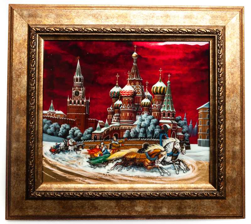400x360 mm Red Square Saint Basil Church hand painted on Nacre Fedoscino painting (by Tatiana Fedoscino Arts)
