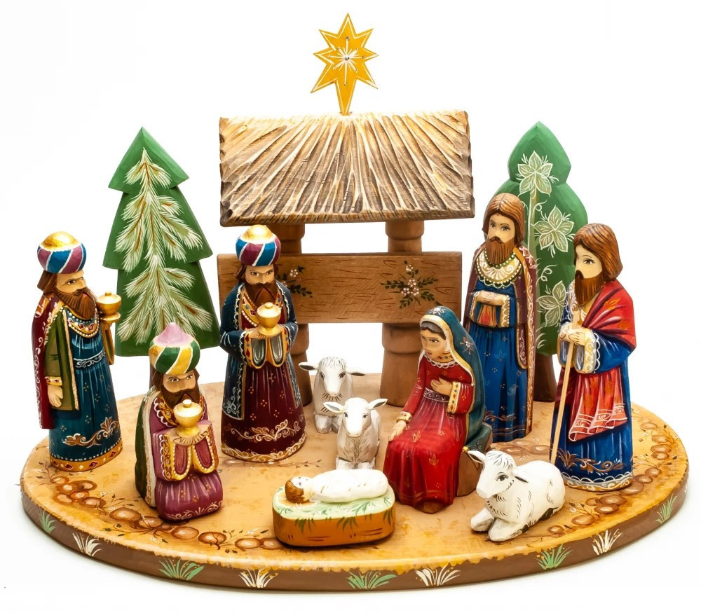 Nativity Set of 13 handpainted Carving Wooden Figures