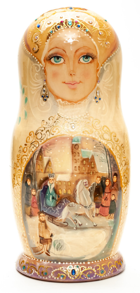 280 mm The Snow Queen hand painted on Wooden Matryoshka doll 10 pcs (by Golden Cockerel Studio)