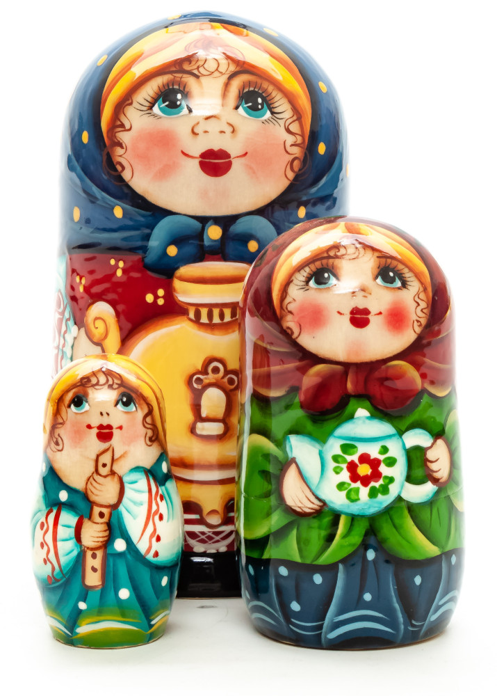  120mm Girl with a Samovar hand painted Matryoshka 3pcs (by Gift Shop)