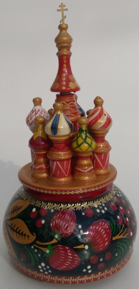 190 mm Saint Basil's Cathedral Khokhloma Art hand painted Wooden Music Box (by Nightingale Crafts)