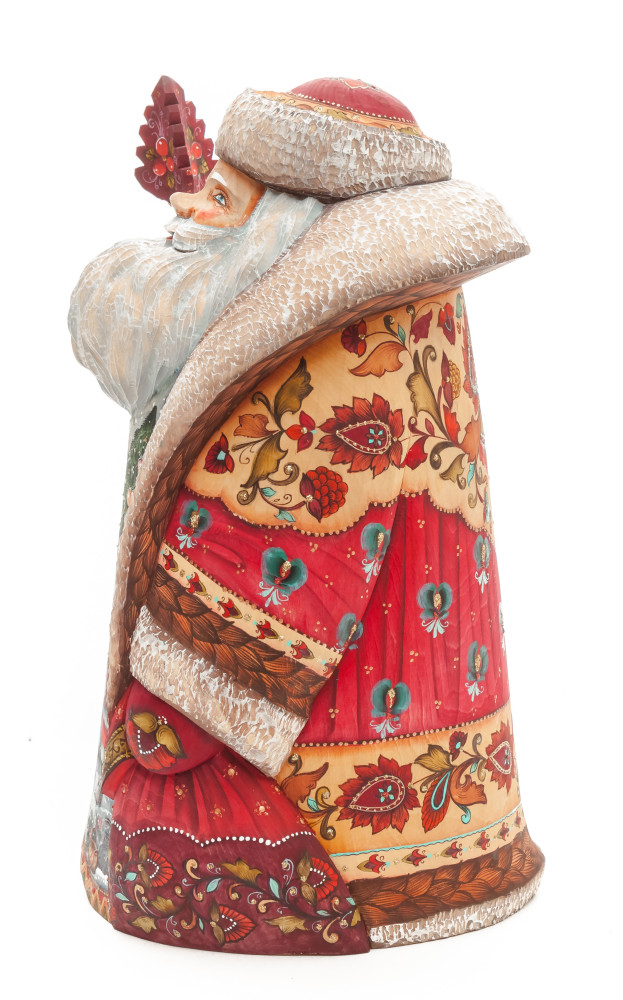 320 mm Santa with a Magic Staff and a Bag with hand painted Santa with Kids Carved Wood Collectible Figurine (by Sergey Christmas Workshop)