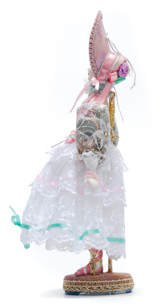 Girl in a Summer Dress and Hat Porcelain Doll on a Stand - 10 Inches