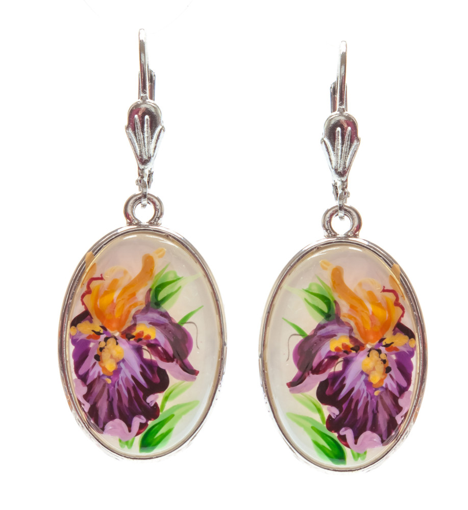 15x25 mm Flowers hand painted on Nacre Earrings (by Tatiana Shkatulka Crafts)