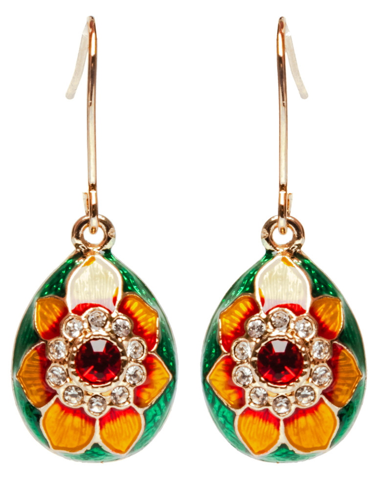 15x35 mm Sunflower on Green Egg Shaped Earrings