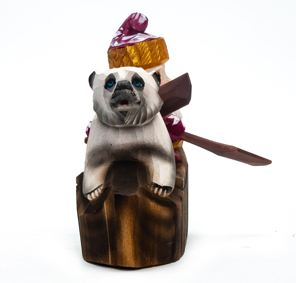 120 mm Santa Sailing a Boat with a Bear Carved Wood Hand Painted Collectible Figurine (by Igor Carved Wooden Figures Studio)