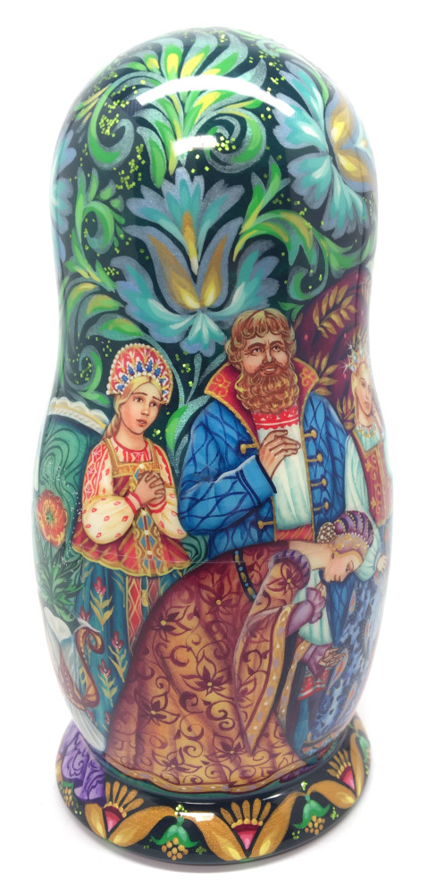 170 mm The Scarlet Flower Fairytale hand painted Russian Matryoshka Doll 5 pcs (by Olga Solovey)